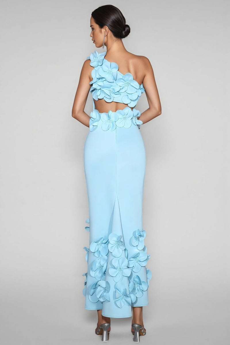 Tamarah Blue One-shoulder 3d Maxi Dress