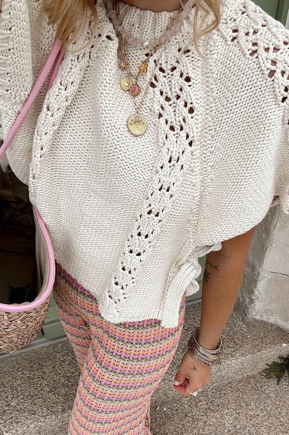 Knitted Lace-up Hollow Sweater