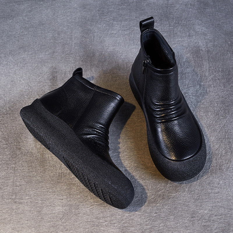 Flat Bottom Ankle Top Layer Cowhide Boots