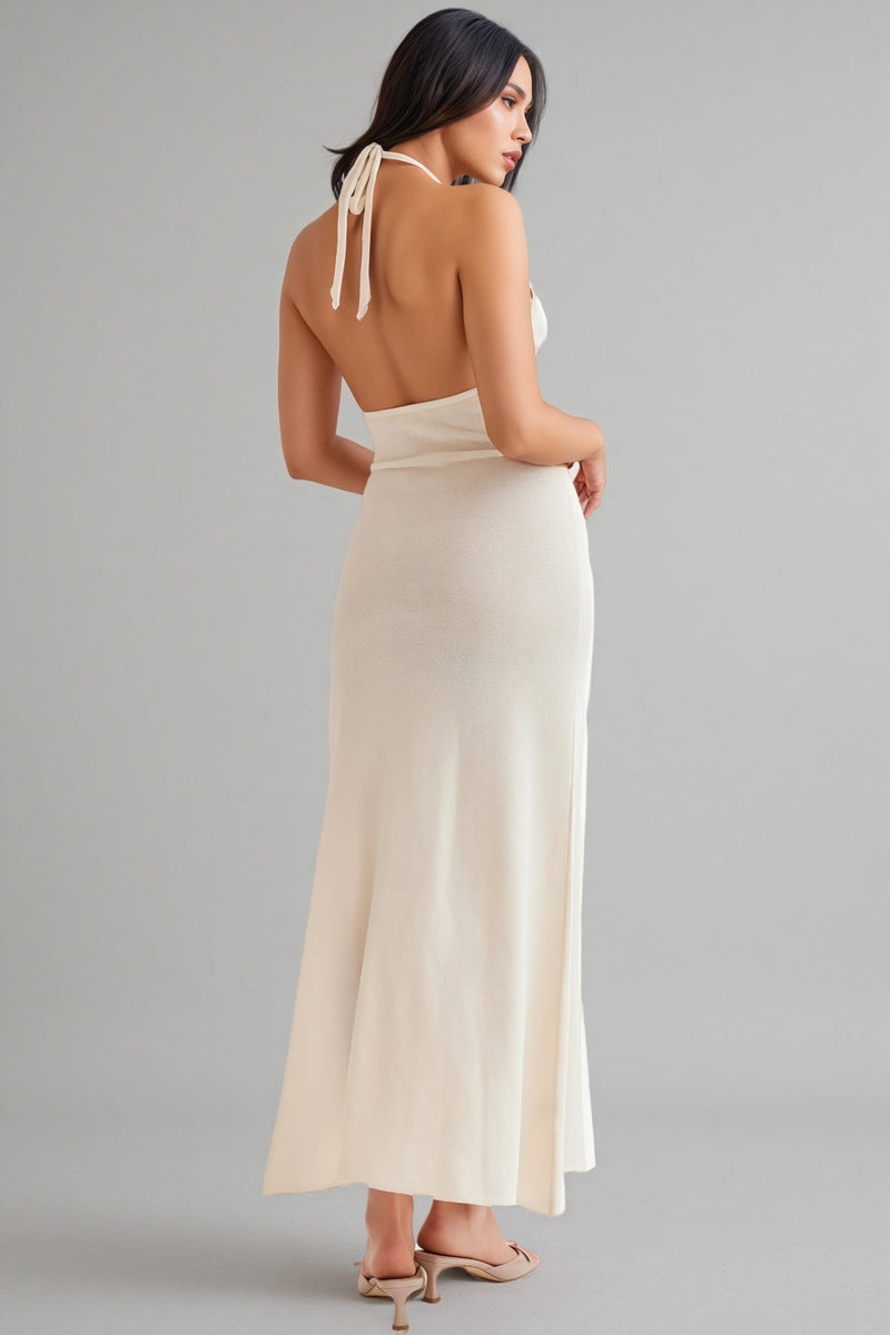 Odele Halter Applique Knit Maxi Dress