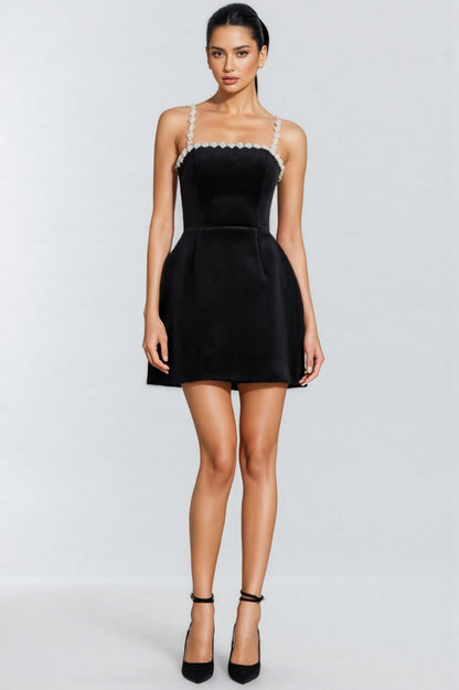 Gael Beaded Black Sleeveless Mini Dress