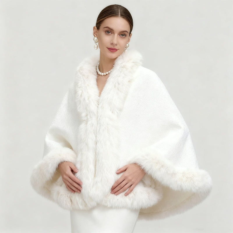 Oversized Faux Fur Paneled Cape Coat