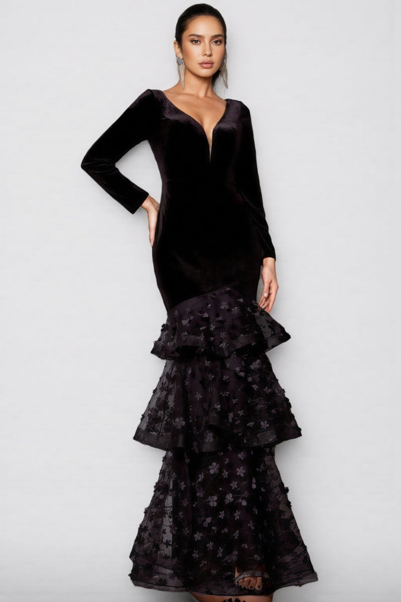 Nader Black Layered Mesh Maxi Dress