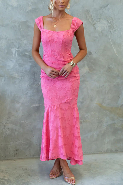 Unreal Beauty Textured Material Ruched Fishtail Maxi Dress