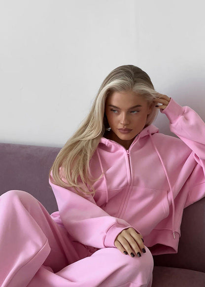 Blossom Comfort – Oversized Pink Hoodie & Wide-leg Pants Set