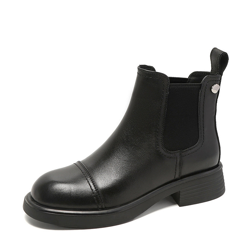 British Style Flat Cowhide Ankle Boots
