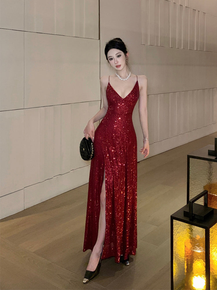 Sequin Red Maxi Dress _ Birthday & Evening Gown