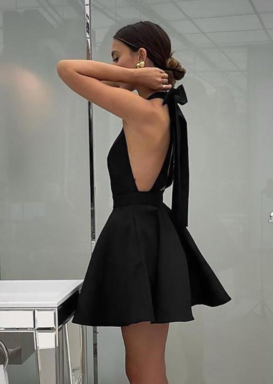 Halter Bow-back Flare Mini Dress