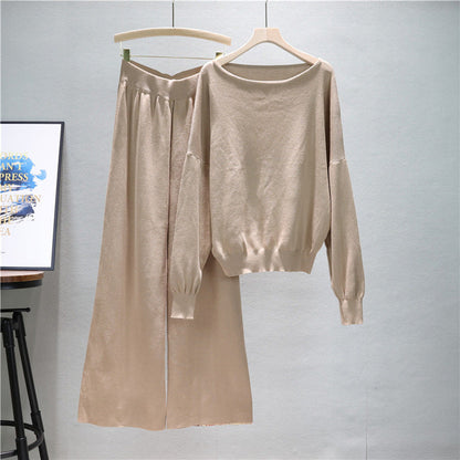 Khaki – Loose Fit Knit Sweater Two Piece Set