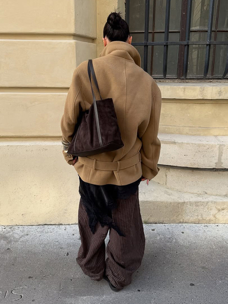 Minimalist Tie Waist Thickened Coat