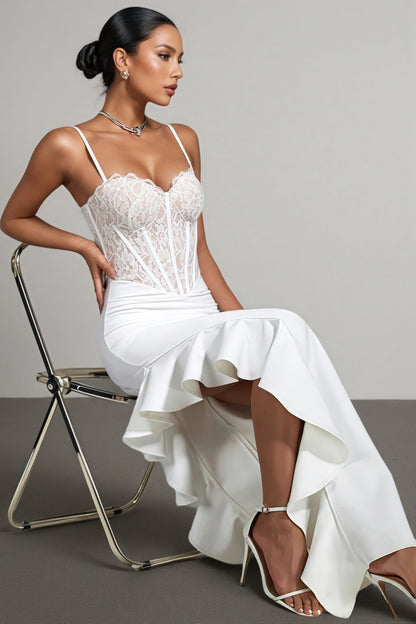 Veda Lace Sleeveless Ruffled Trim Maxi Dress