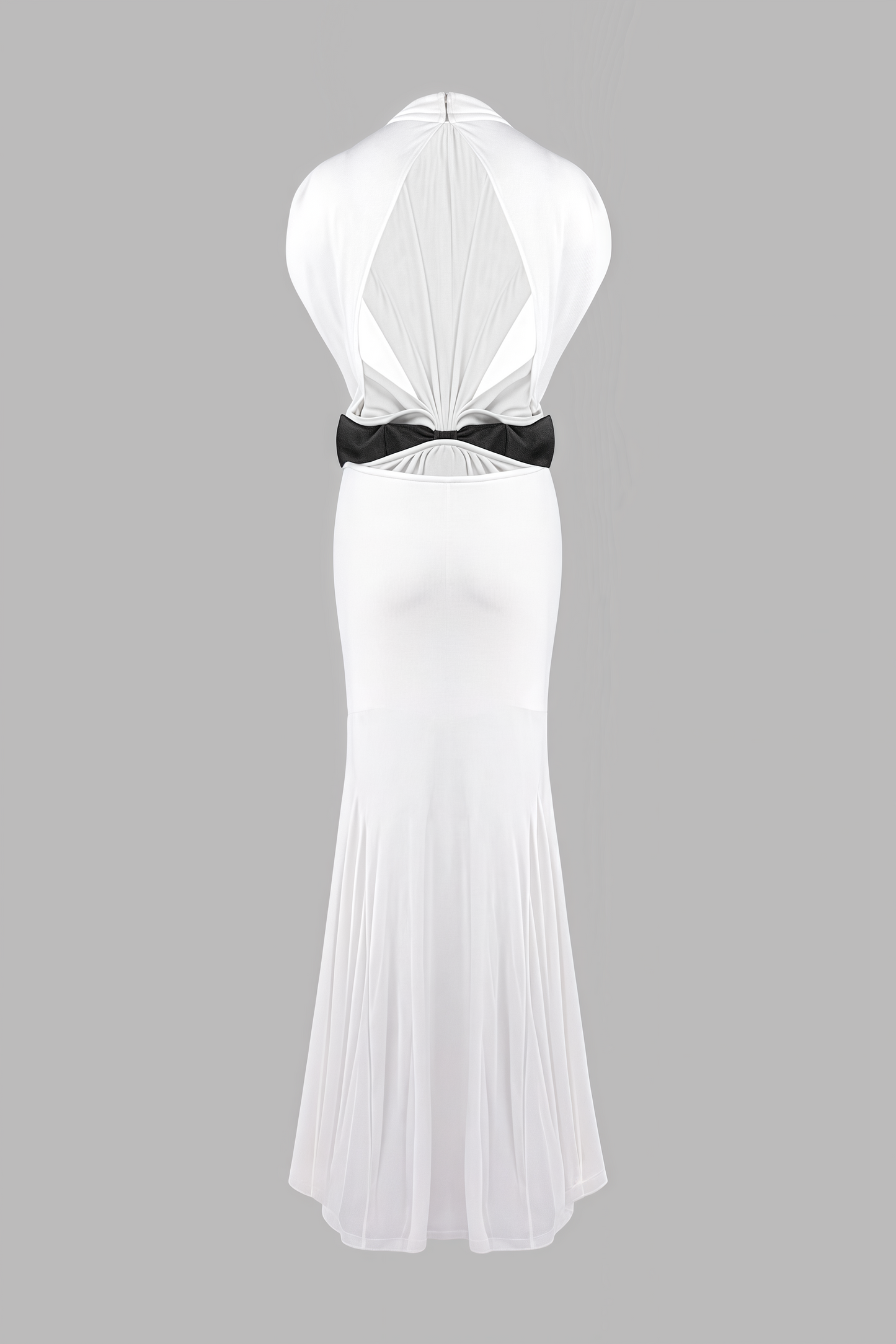 Gaelyra White Backless Satin Pleated Maxi Dress