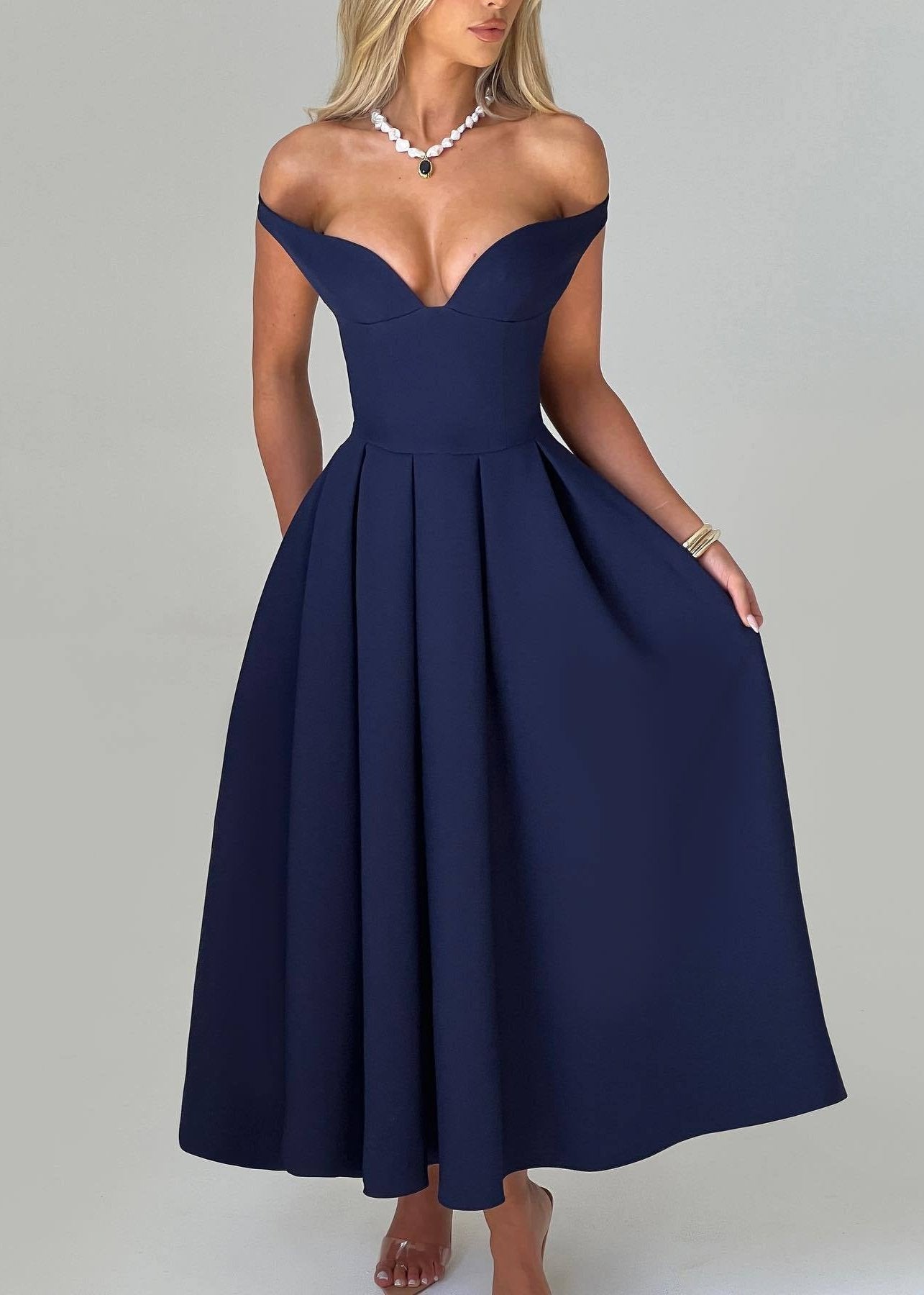 Off-shoulder A-line Gown