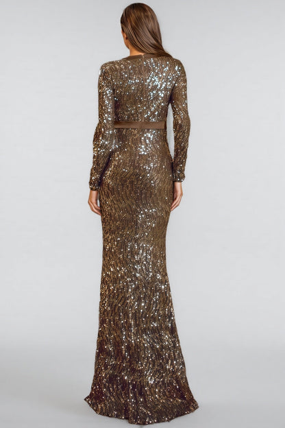 Lirrke V-neck Bodycon Sequined Maxi Dress
