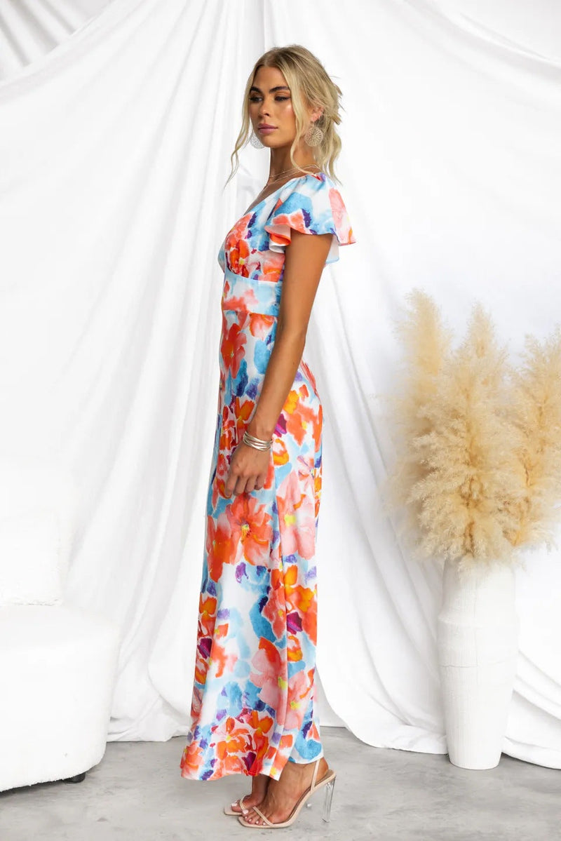 Teresa Printed V-neck Maxi Dress
