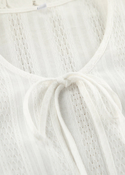 White Cotton Peplum Top and Wide-leg Pants Set
