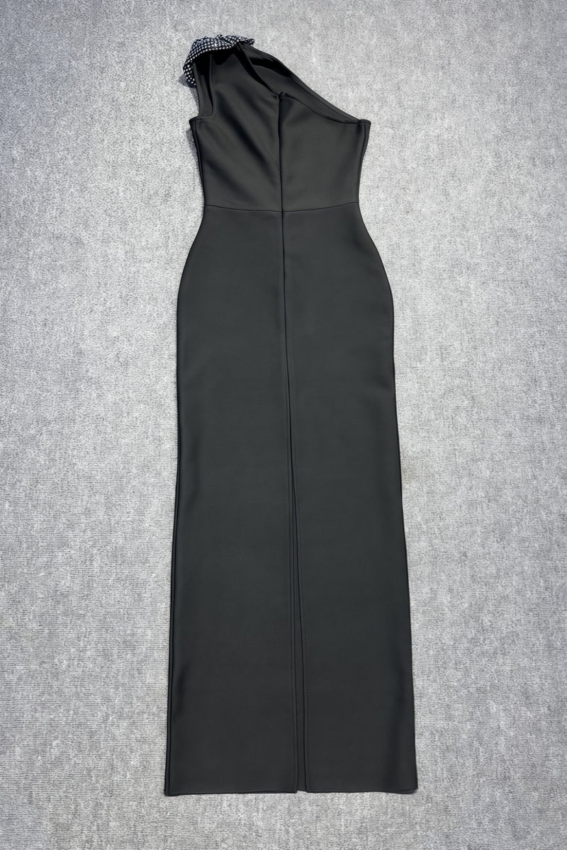 Xoelk Backless Rhinestone 3d Flower Maxi Dress