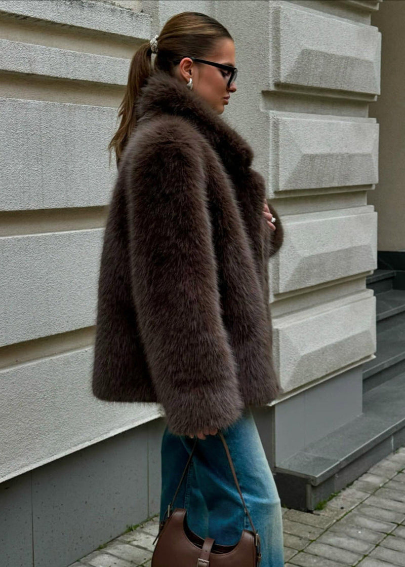 Noelle Chocolate Faux Fur Coat – Soft Short Winter Jacket