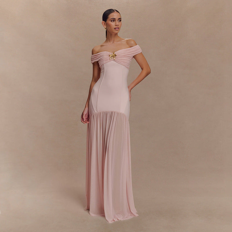 Backless Mesh Panel Midi Dress