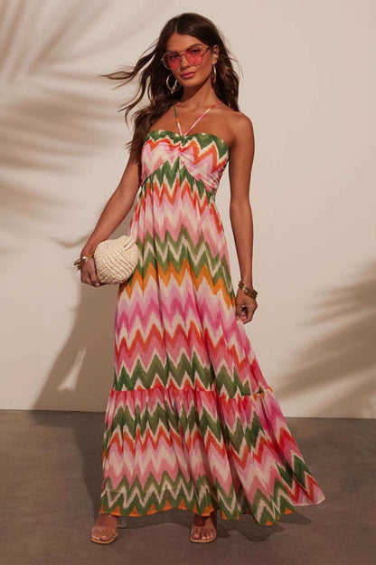 Martha Chevron Print Spaghetti Strap Maxi Dress