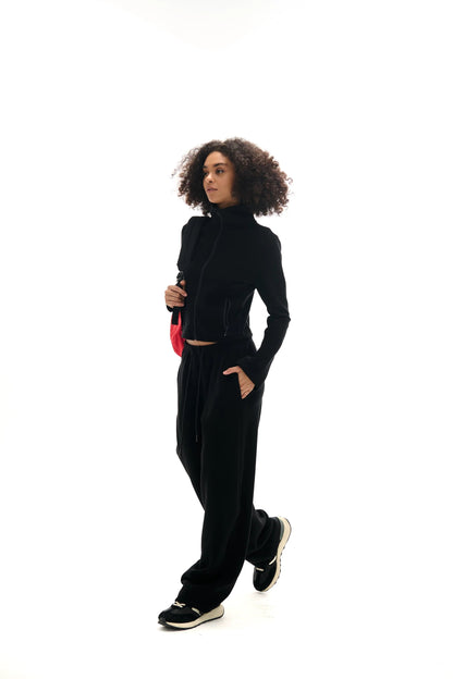 High Collar Zipper Sweatshirt and Sweatpants Set