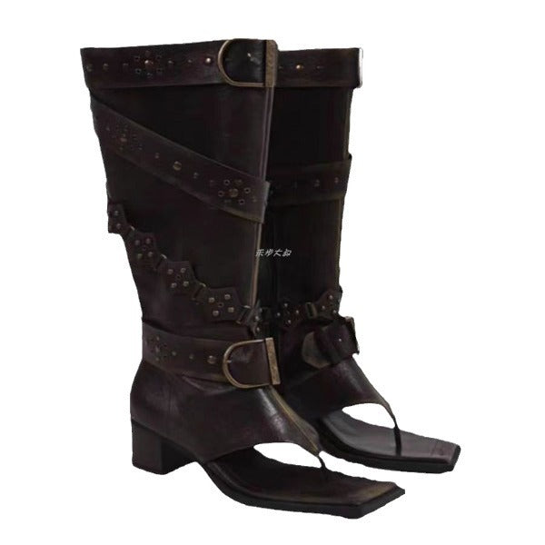 High Hot Genuine Pants Pipe Flip-flops Boots