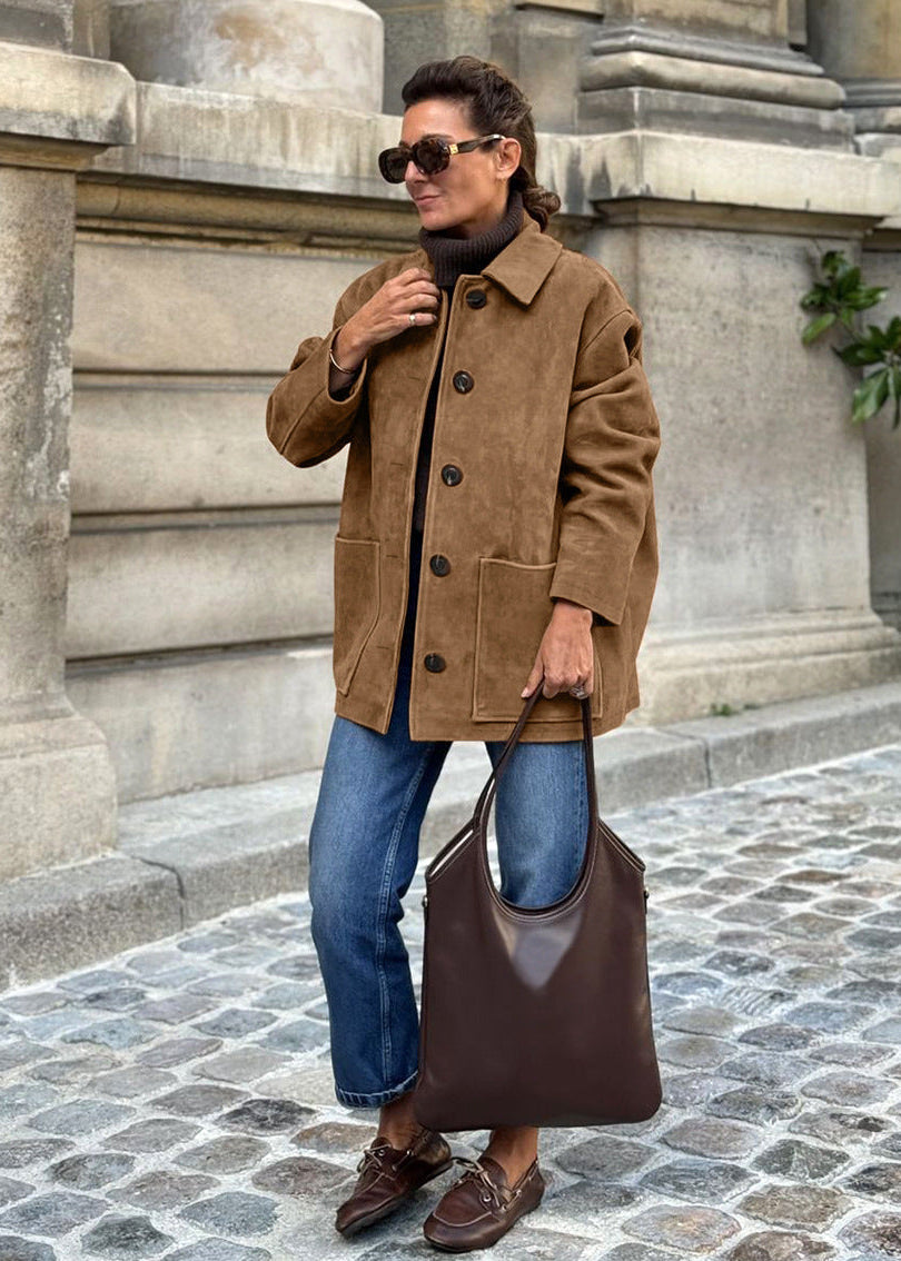 Suede Button-up Coat
