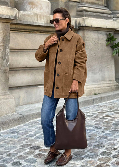 Suede Button-up Coat