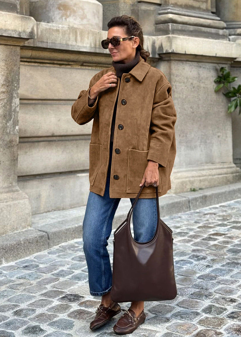 Suede Button-up Coat