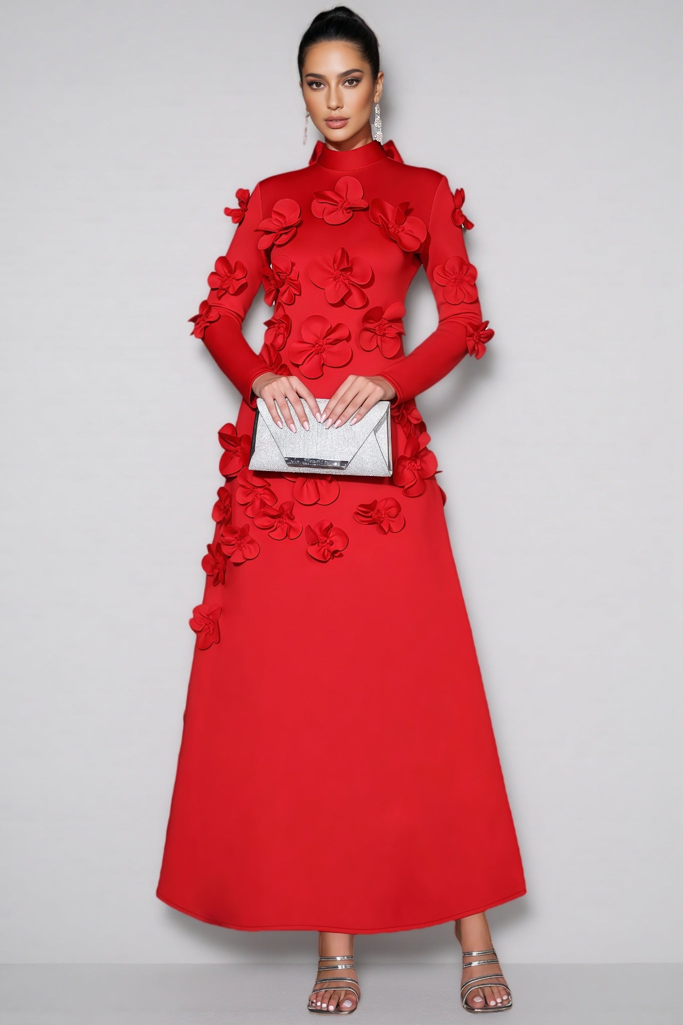 Yamaly Red 3d Maxi Dress