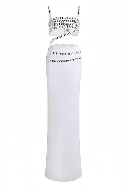 Megan Studded Suspender Halter Maxi Dress Set