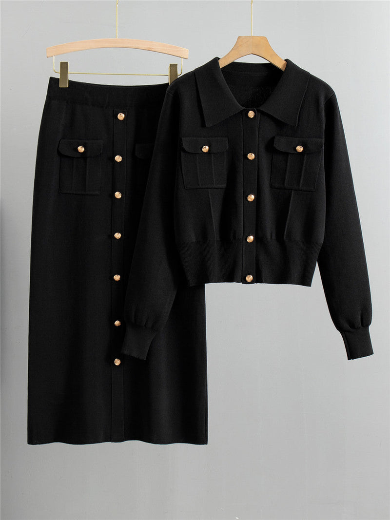 Knitted Slim-fit Two Piece Set - Black