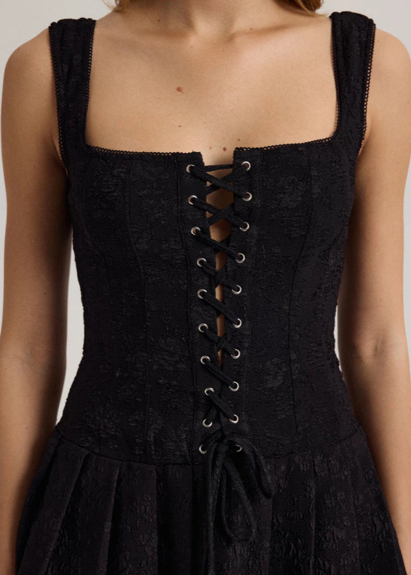 Noir Lace-up Corset Mini Dress