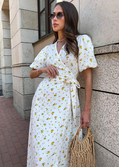 Maribel – Puff Sleeve Wrap Dress