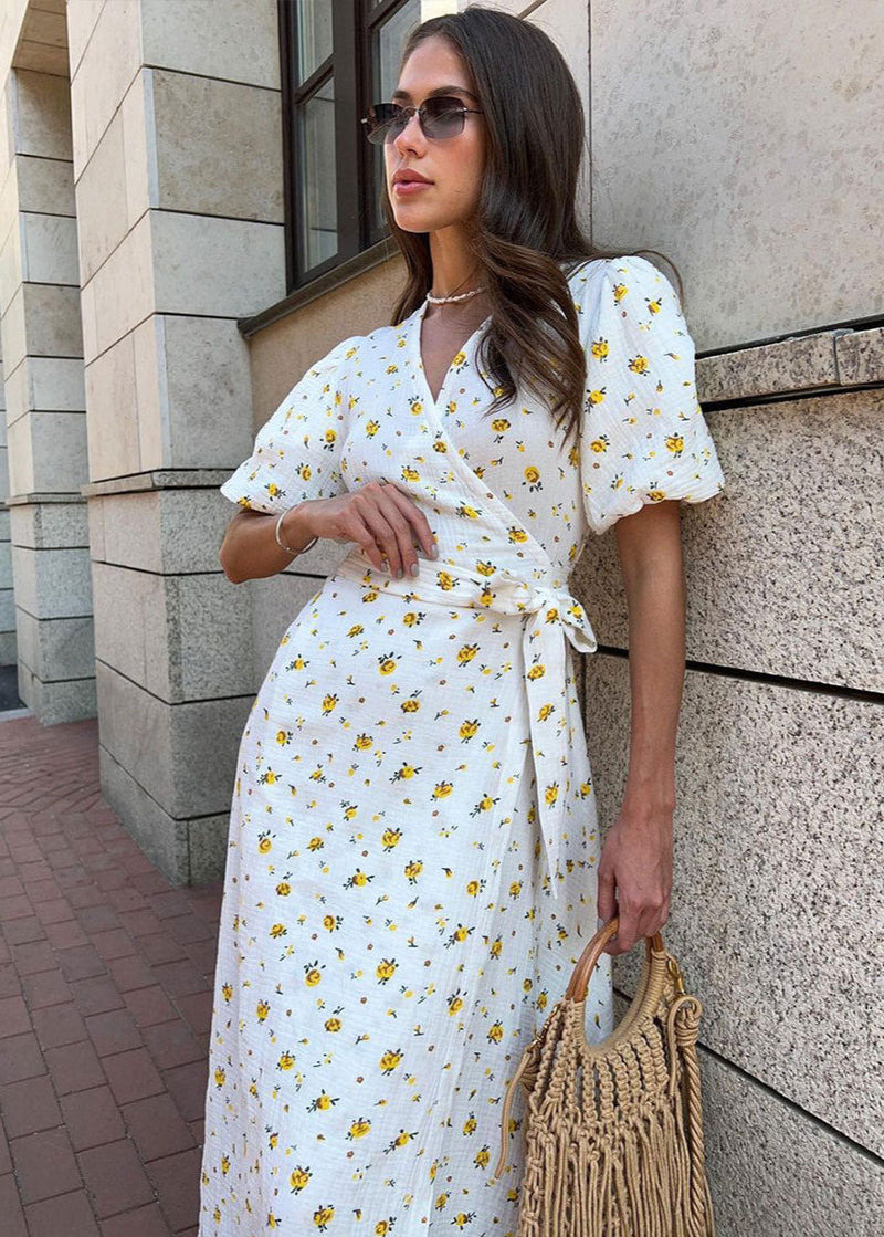 Maribel – Puff Sleeve Wrap Dress