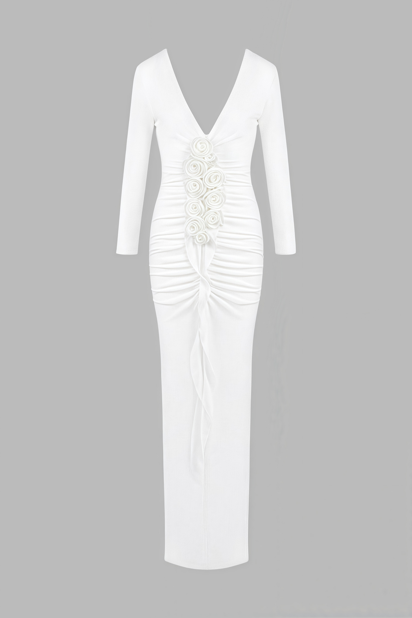 Vivialk V-neck 3d Flower Pleated Maxi Dress
