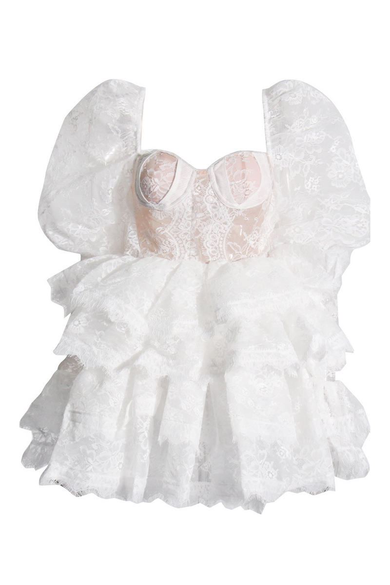 Bonnie Embroidered Lace Puff Sleeve Mini Dress