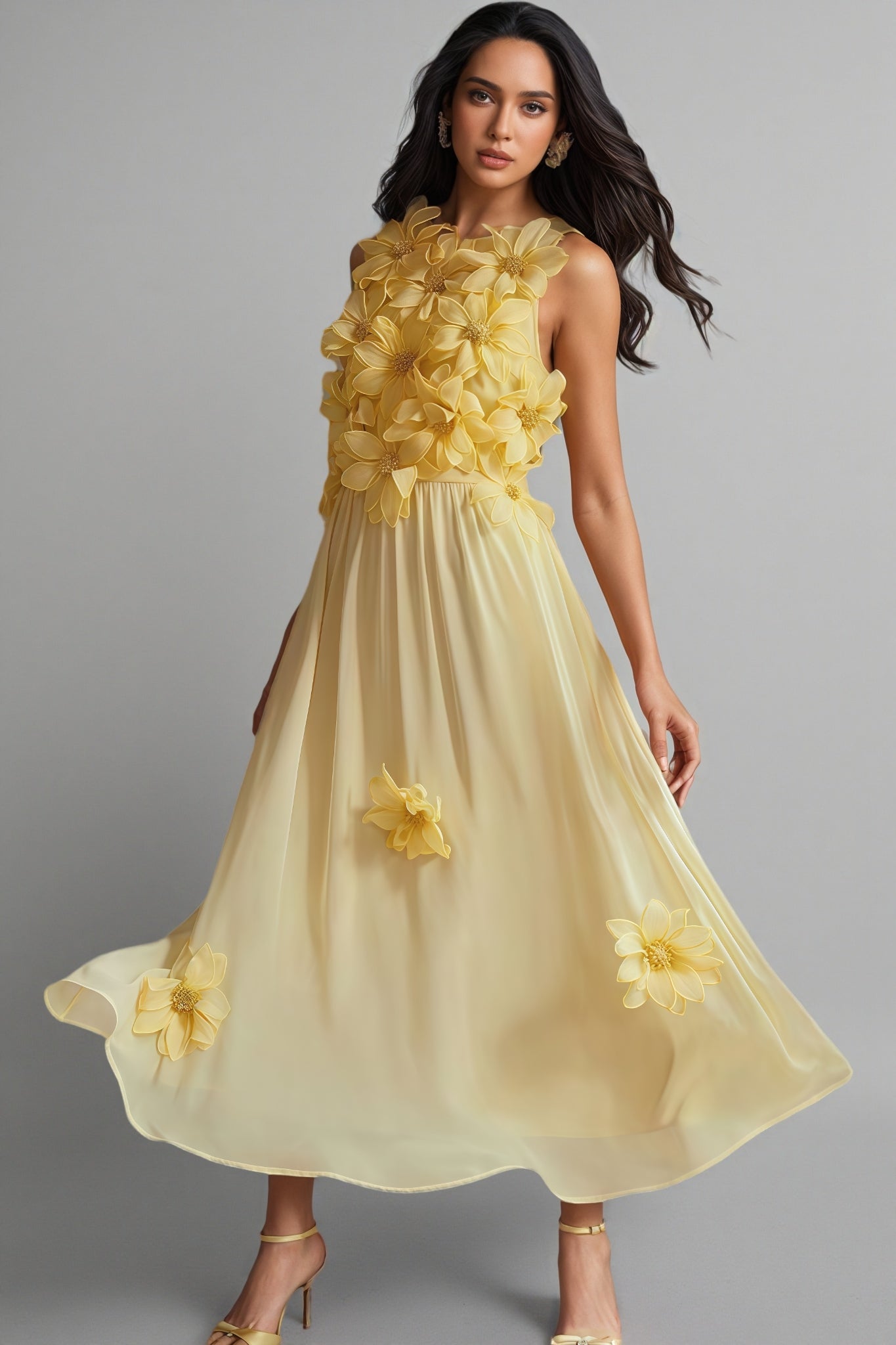 Xaelyth Yellow 3d Maxi Dress