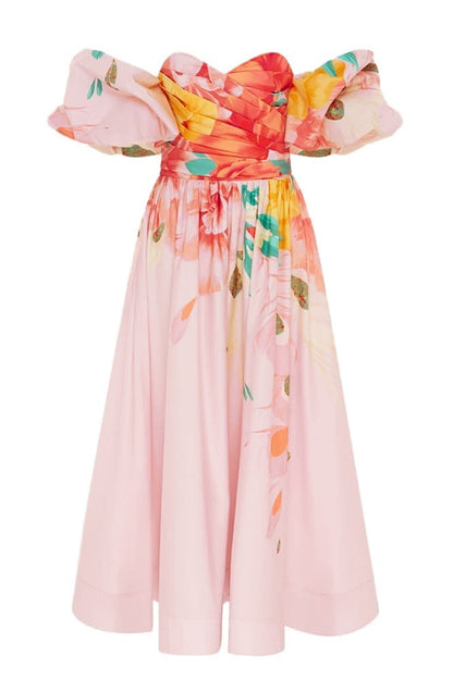 Audrey Printed Off-shoulder Midi Dress