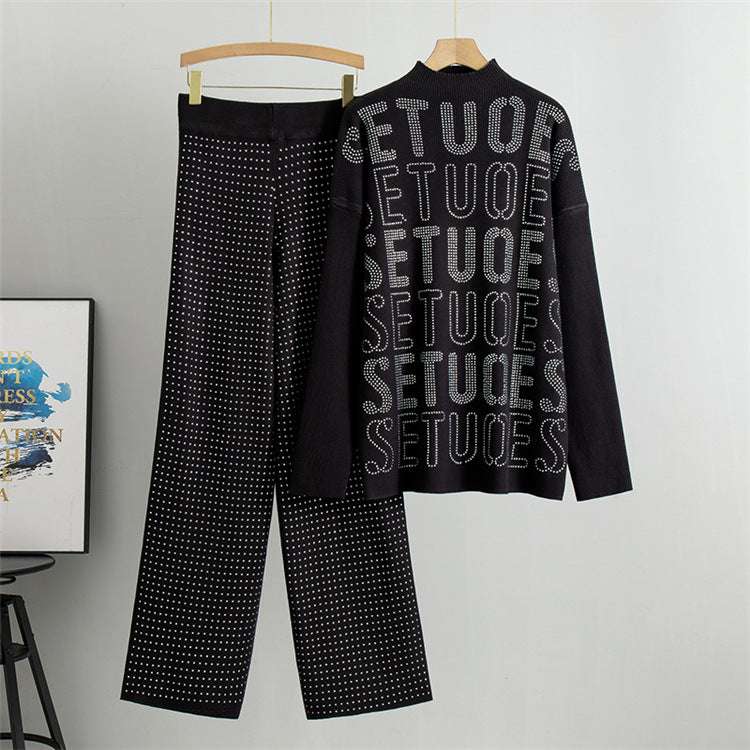 Black - Rhinestone Letter Two Piece Set