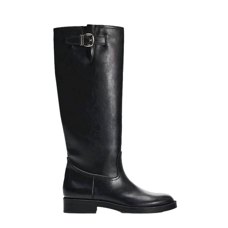 Buckle Decoration Chunky Pantyhose Round Head Thick Bottom Below Boots