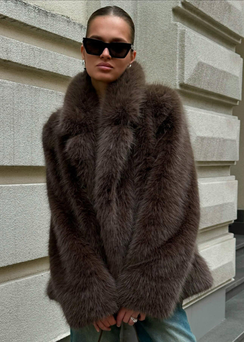 Noelle Chocolate Faux Fur Coat – Soft Short Winter Jacket