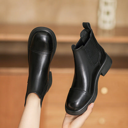 British Style Flat Cowhide Ankle Boots