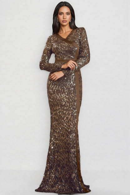 Lirrke V-neck Bodycon Sequined Maxi Dress