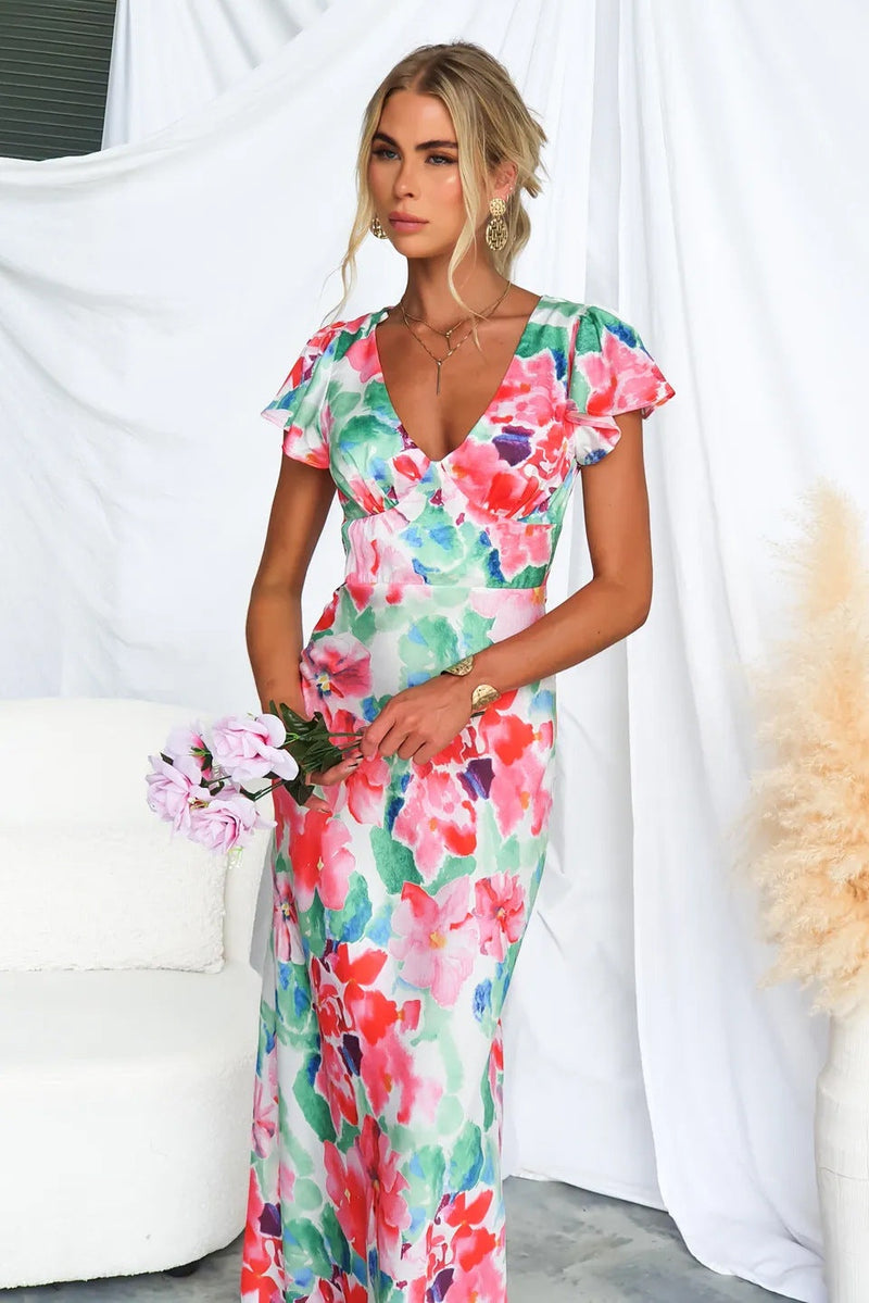 Teresa Printed V-neck Maxi Dress