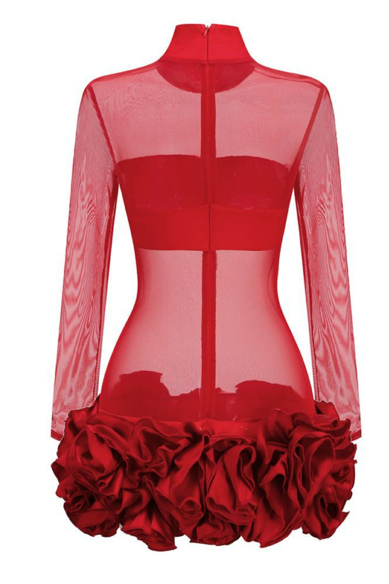 Sally Mock Neck Sheer Mini Dress
