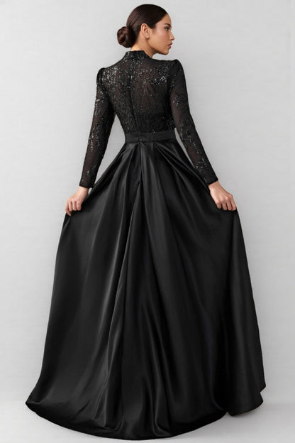 Moto Sequin Satin Long-sleeved Maxi Dress