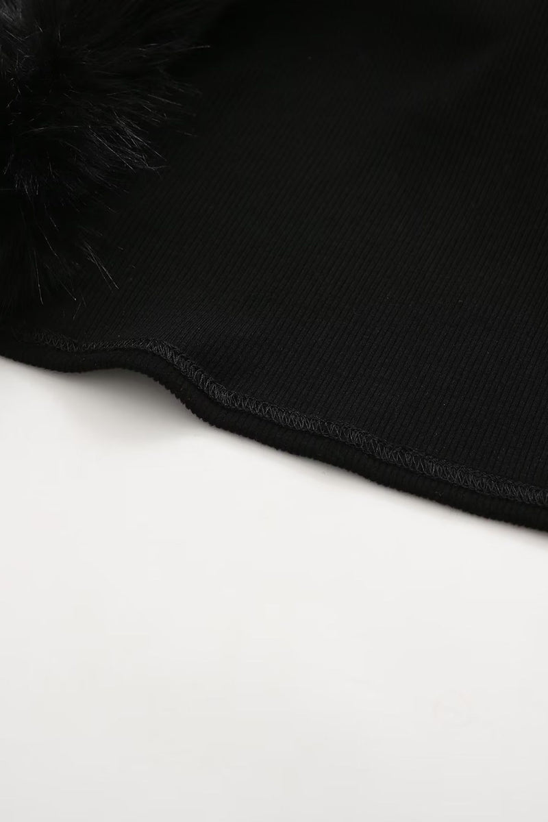 Apphia Crop Faux Fur Blouse & Corset Two Piece Set