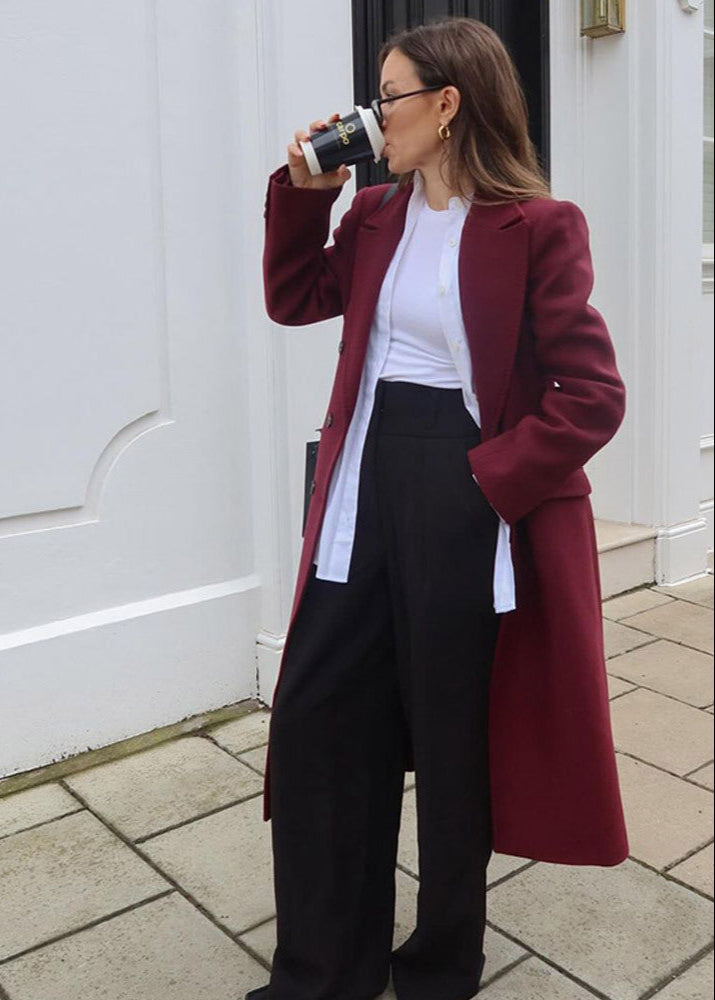 Bordeaux Charm - Double-breasted Wool Coat