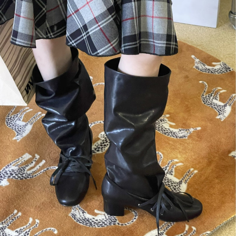 Genuine Retro Niche Design Pants Chunky Platform Below the Boots